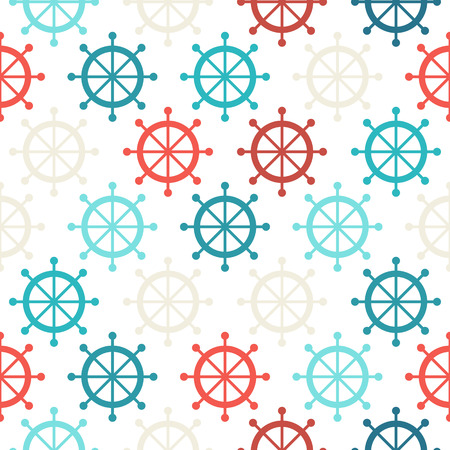 Steering Wheel seamless pattern. Deep blue, cyan, ivory, red wheelsのイラスト素材