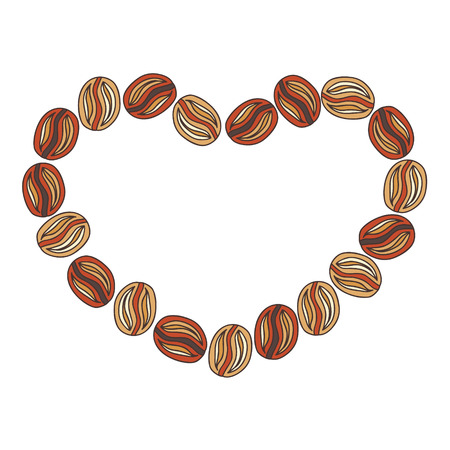 Coffee beans doodle in a shape of heart vector greeting card illustrationのイラスト素材