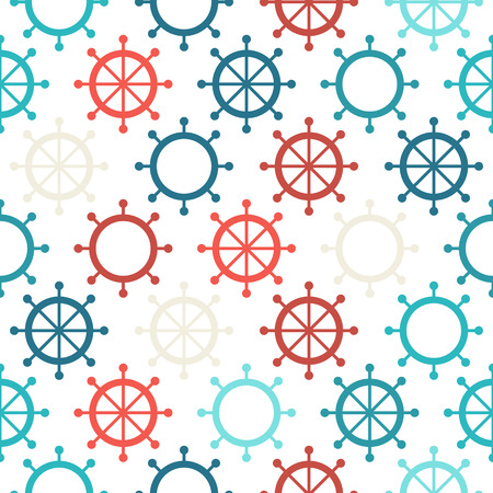 Steering wheel seamless pattern with some hollow wheels. Deep blue, cyan, ivory, red wheelsのイラスト素材