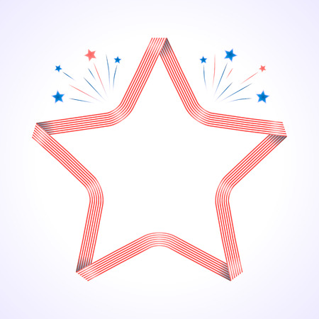 Ribbon star frame. 4th july Independence Day background with fireworks. Vector illustrationのイラスト素材