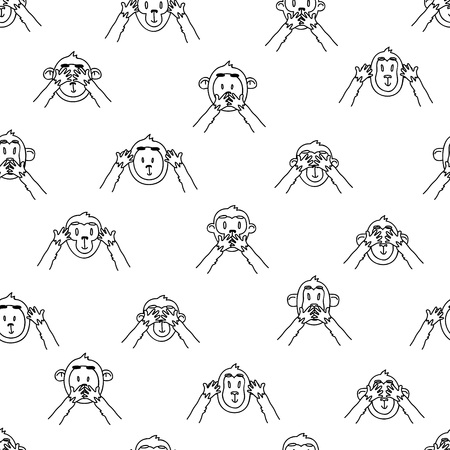 see no evil, hear no evil, speak no evil monkeys patternのイラスト素材