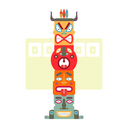 Four totems face illustration: evil, screaming, showing tongue and happyのイラスト素材
