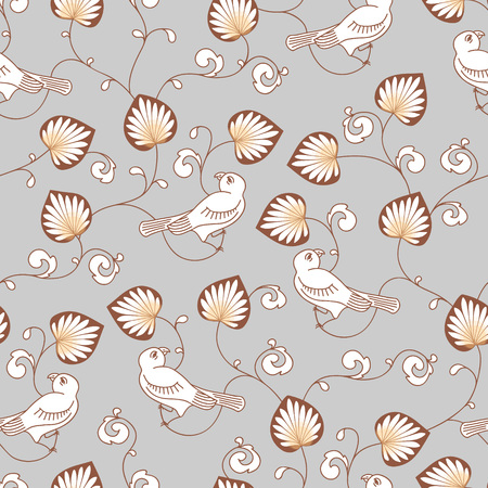 chinese porcelain seamless pattern with birds and leavesのイラスト素材