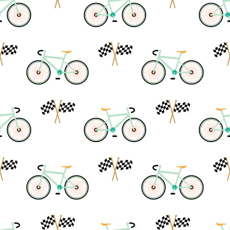 Racing bicycles seamless pattern with Checkered Flags Finish Flagのイラスト素材