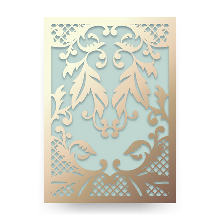 Beautiful wedding invitation with abstract floral ornament. Garden motif. Vector template for laser cutting. Can be used as invitation, envelope, greeting card. Paper craft silhouette.のイラスト素材
