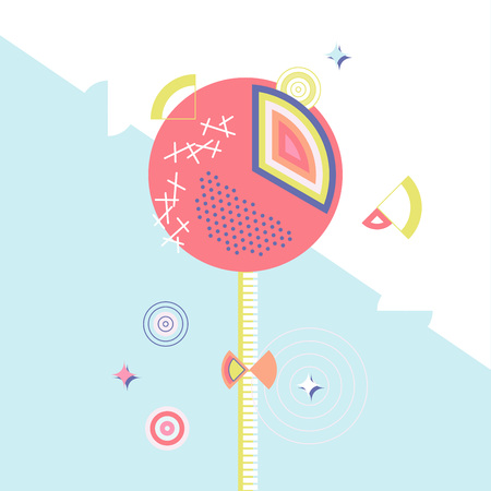 Vector sweet lollipop candy illustration. Made in 80s memphis style. Can be used as greeting card, print or poster, advertising banner.のイラスト素材