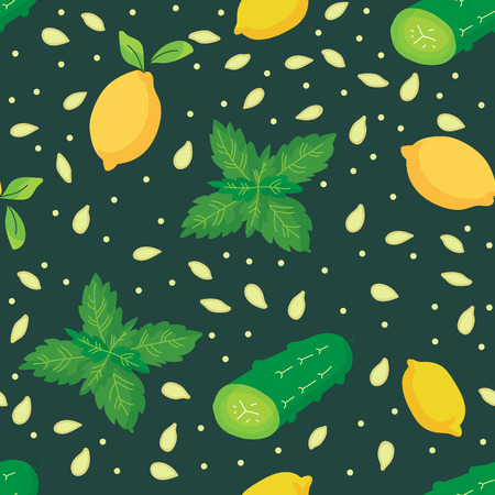 Cocktail with mint, lemon and cucumber. Seamless patternのイラスト素材