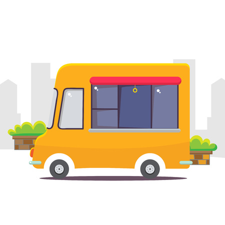 Cute cartoon street food vending truck vector illustration.のイラスト素材