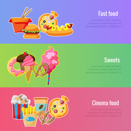 Modern Vector banner template. Fast food illustration for food festival advertisingのイラスト素材
