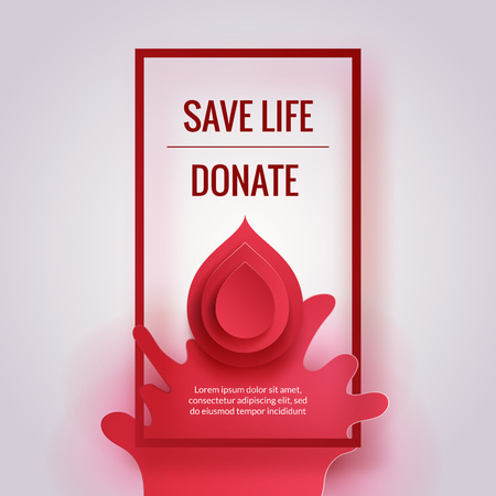 World Donor Day. Paper blood drops and splash background. Medical poster conceptのイラスト素材