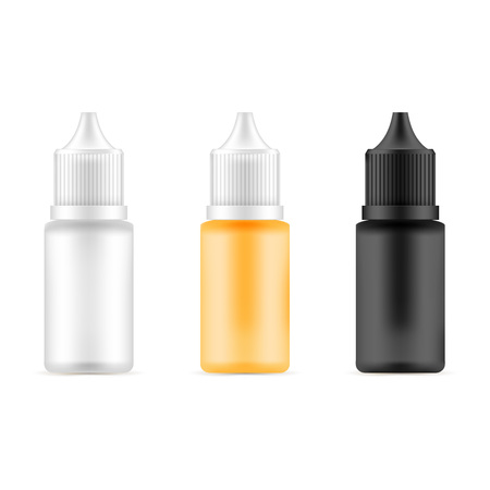 Set of bottles with different colors. Template for medical or cosmetic fluid, drops, oil, juiceのイラスト素材