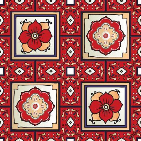 Talavera tile seamless pattern. Spanish motif. Traditional tile designのイラスト素材