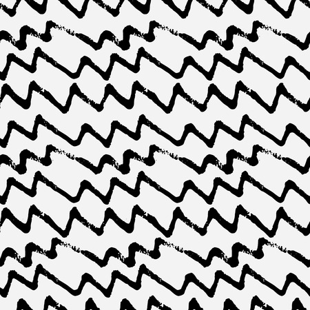 hand drawn zig zag lines. Monochrome seamless patternのイラスト素材
