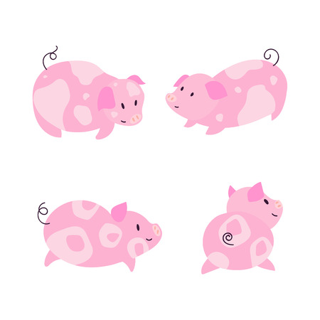 Cute little pig characters with spots illustration set. 2019 symbolのイラスト素材