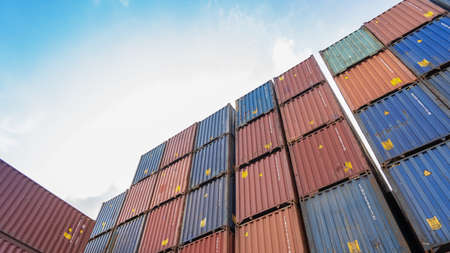 background Industrial Container Yard Prepare for exporting goods or storing products after importing concept,Stack of containers box, Cargo freight logistics businessのeditorial素材