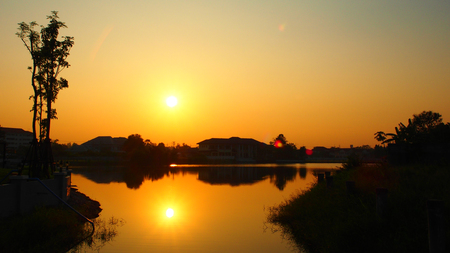 sunset at the lakeの写真素材