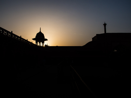 The silhouette light in the morning of Taj Mahal, asian 7 wonder.の写真素材