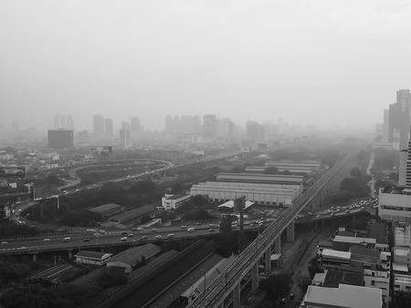 Rarely moment in Bangkok city, Thailand. The fog is covering the whole town, not normal to see in Bangkok.の写真素材
