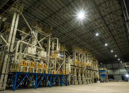 Dedaye, Myanmar - 31 March, 2017 : Rice prodcution line with rice milling machines.のeditorial素材