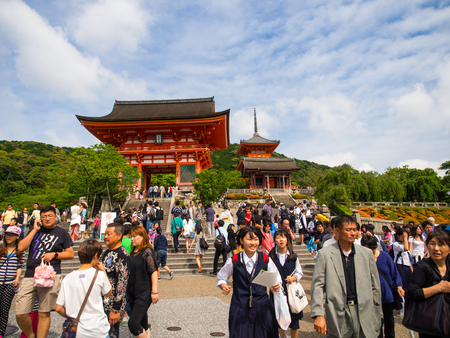 Kyoto, Japan - Jun 5, 2016 : The entrance of Kiyomizu dera temple, one of the most famous vintage temples in Kyoto. Its name means fresh water and its also the symbolic of Kyoto and world heritage.のeditorial素材