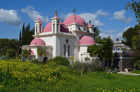 The Church of the Twelve Apostles in Capernaum Kfar Nahumの写真素材