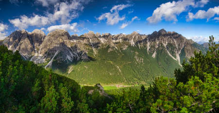 A panoramic view of the landscape of the Stubai Alps