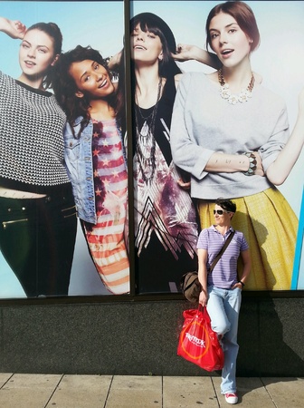man with shopping bag at the streetの素材