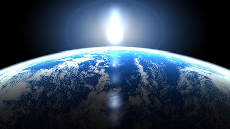 Planet Earth with appearing sunbeam light Elements.の写真素材