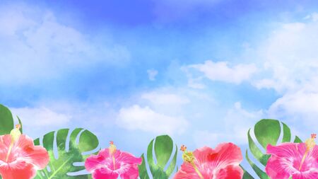 Hibiscus Resort Summer Sky Background Illustrationの写真素材