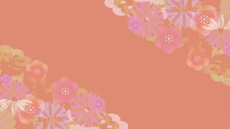 Pink background illustration of Japanese pattern with plum blossomsの写真素材