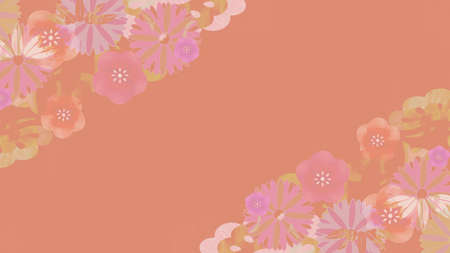 Pink background illustration of Japanese pattern with plum blossomsの写真素材