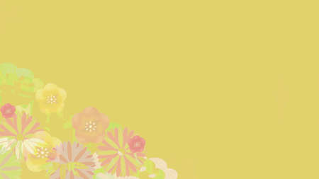 Yellow background illustration with plum blossomsの写真素材