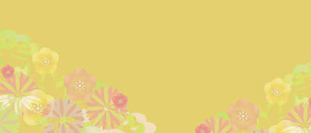 Yellow background illustration with plum blossomsの写真素材