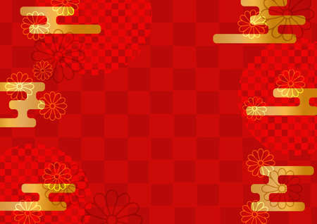 Japanese pattern red background illustrationの写真素材