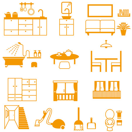 Home interior and cleaning toolsのイラスト素材