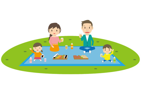 Cute family vacation lunch box spreading picnicのイラスト素材