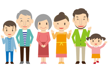 Cute 3 Generation Family Part 2 All members aggregateのイラスト素材