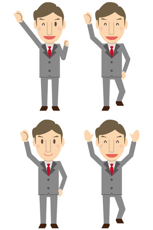 Middle-aged office worker in gray suit 4 pleasing delightのイラスト素材