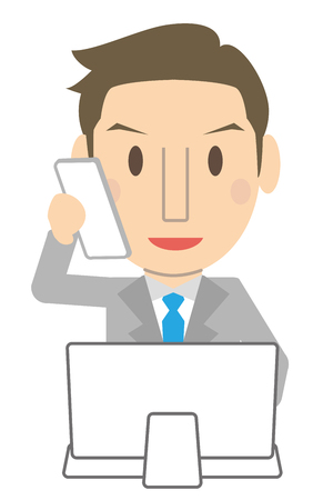 Refreshing businessman of gray suit Workingのイラスト素材