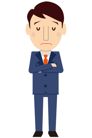 Cute men with dark blue suit to worryのイラスト素材