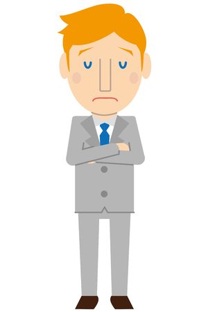 Young gray suit blonde men to worryのイラスト素材