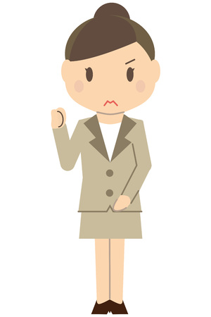 Cute hair-tied business woman Beige suits women One handed guts poseのイラスト素材