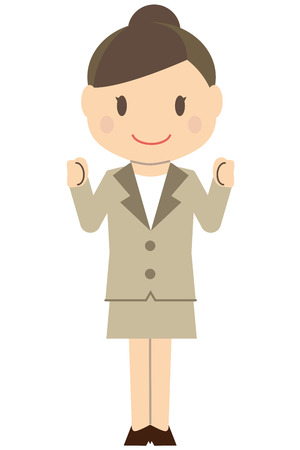 Cute hair-tied business woman woman Beige suits women Small guts pose with both handsのイラスト素材