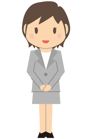 Cute short-haired business woman gray suit woman greetedのイラスト素材