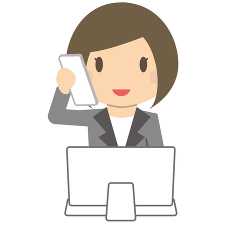 Cute business woman Bob and gray suit ladies PCのイラスト素材