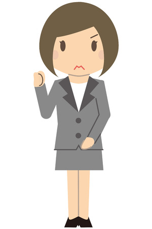Cute business woman Bob girl suits women's one hand guts poseのイラスト素材