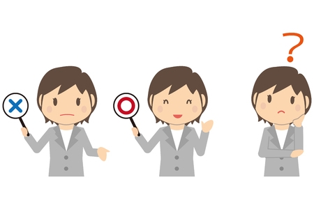 Cut Business Woman Shortcut Gray Suit Question Answer 3 Pieces Setのイラスト素材
