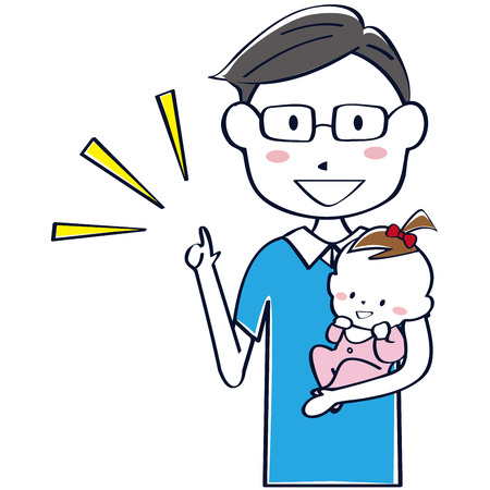 Proposal of the upper part of Ikemephpa Uncle holding childrenのイラスト素材