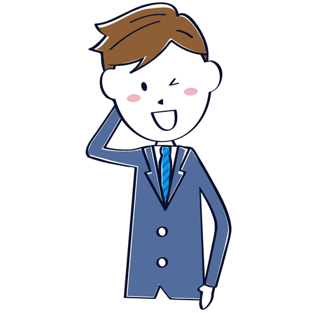 Cute line drawing salaryman is shyのイラスト素材