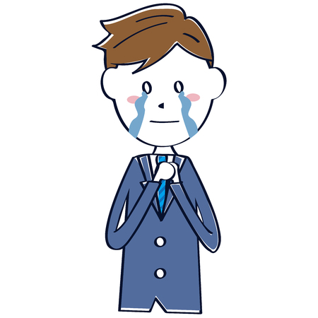 Cute line drawing salaryman crying upper bodyのイラスト素材